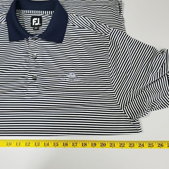 FootJoy Mens Golf Polo Size M Blue White Striped Short Sleeve Button LOGO - Picture 8 of 9